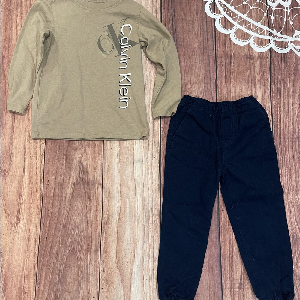Calvin Klein Beige Shirt and Navy Pants Set